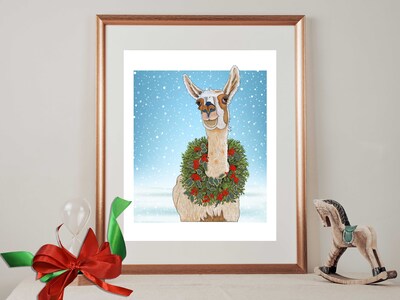 ART PRINT -FA LA LA LLAMA- A Whimsical Drawing of a Llama  - Art for the Winter Season - Brighten Any Room for the Holidays - image2